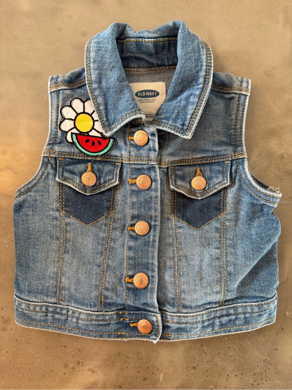 Old Navy Girls' Blue Denim Vest with Floral Patch 12-18Months